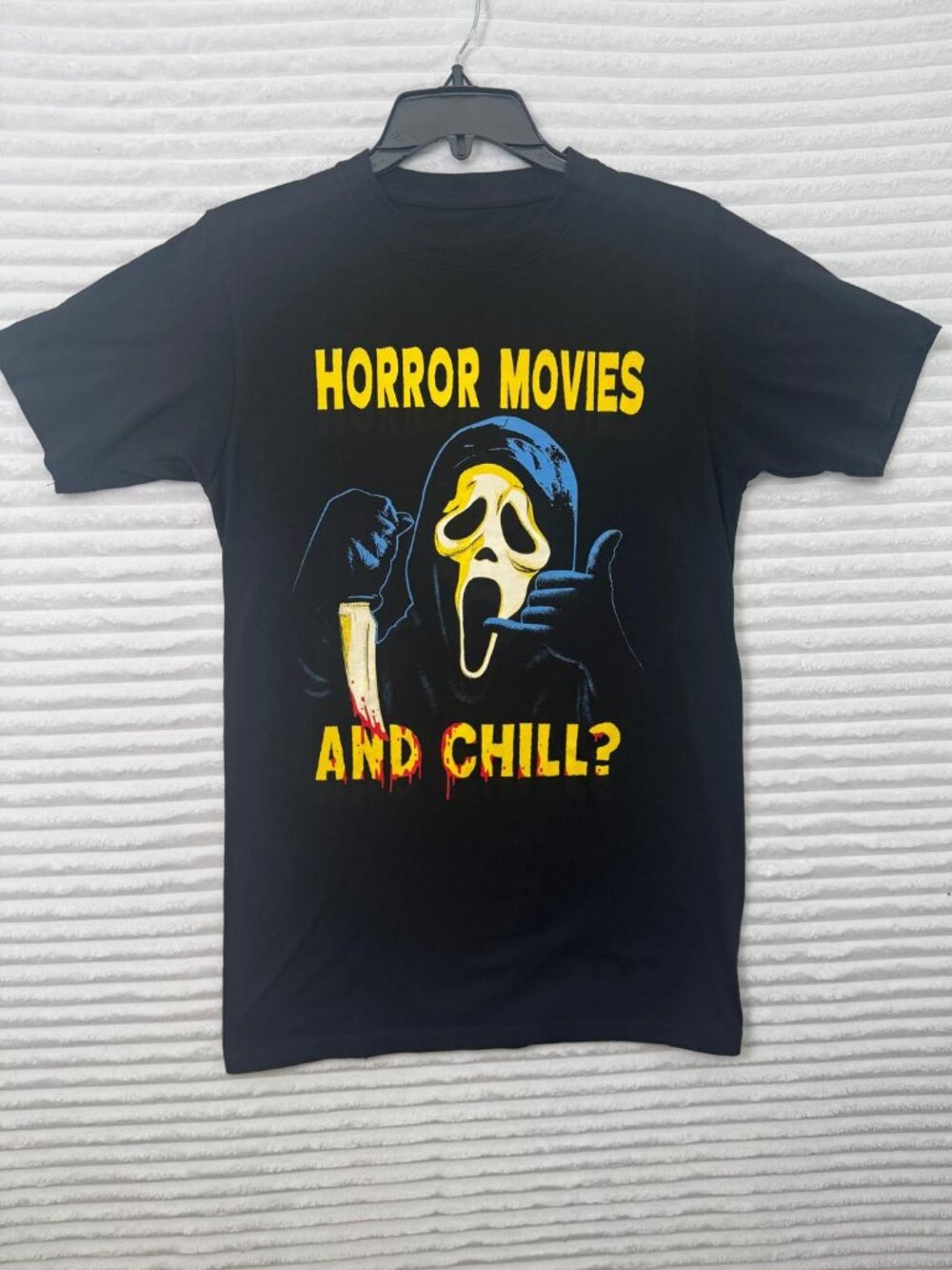 Men’s Shirt Scream Ghost Face Horror Movies And Chill? Size Small